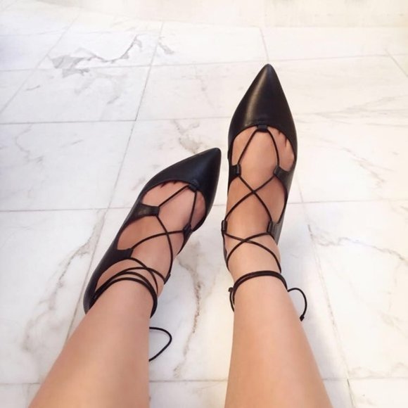 Loeffler Randall Shoes - Loeffler Randall Ambra Leather Lace Up Ballet Flats Pointed Toe Witchy Tie Wrap